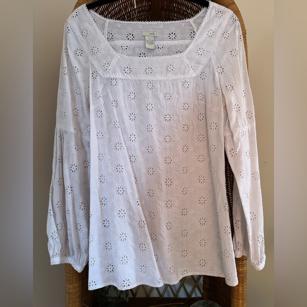 ✨5/$25 Y2K Anthropologie Odille White Eyelet Cotton Blouse